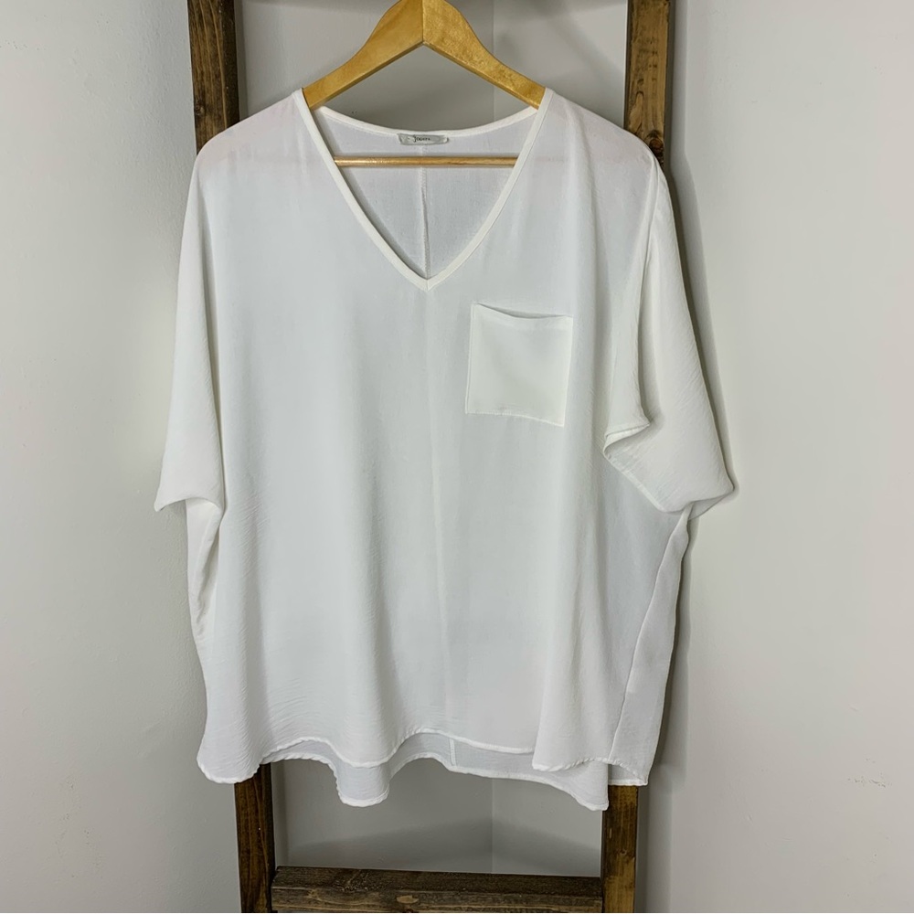 Jodifl Elegant White V-Neck Women's Top Size S